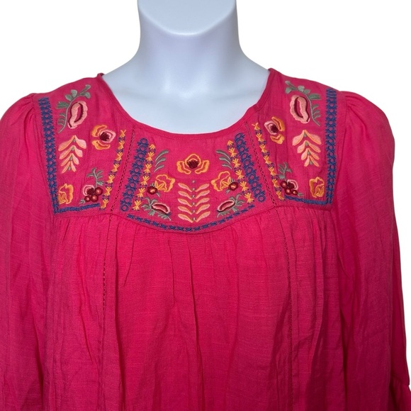 Figueroa & Flower pink embroidered ruffle sleeve blouse size XL peasant bohemian - Picture 3 of 10